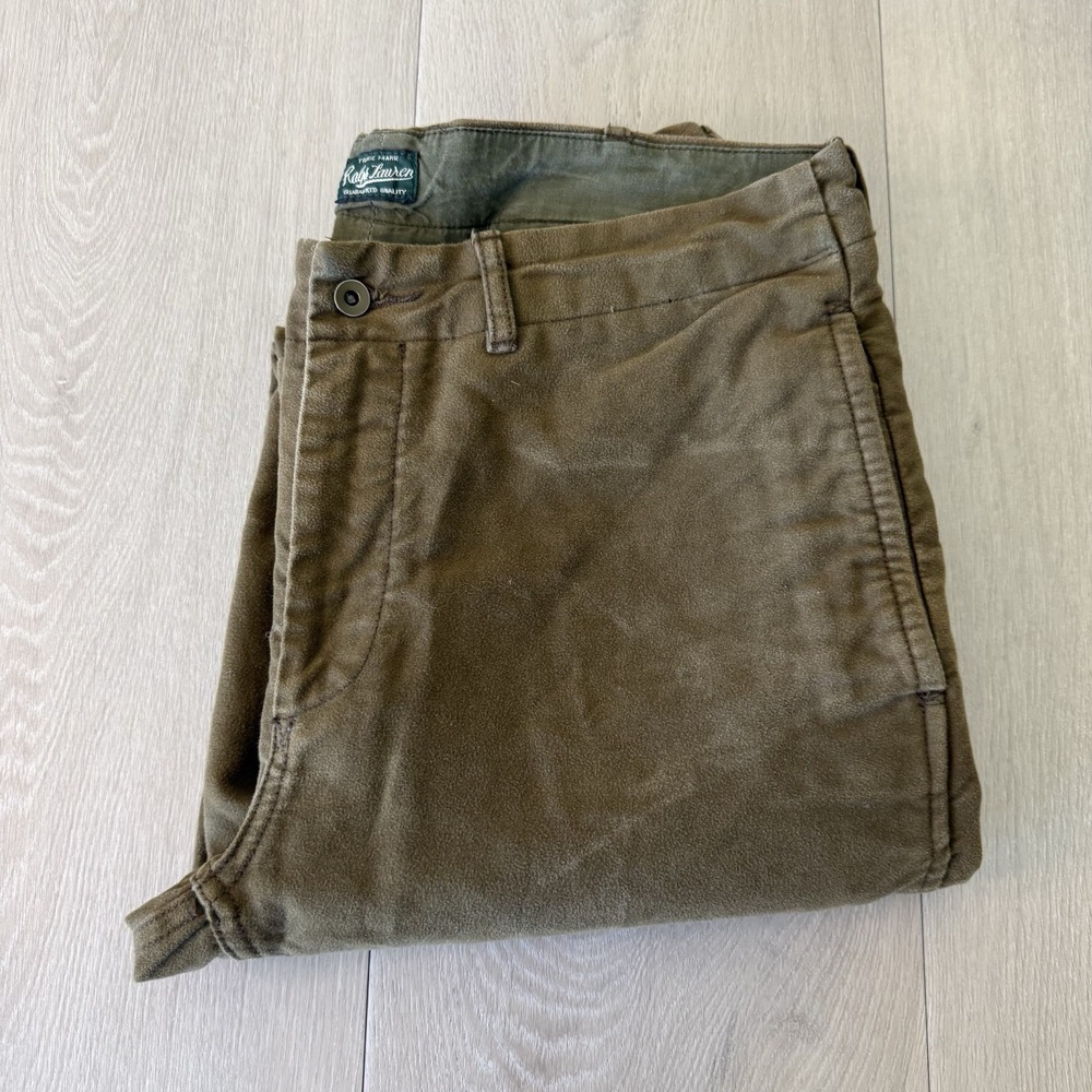 VTG Polo Ralph Lauren Suffield Moleskin Chamois Brown Pants Men's Size 32x32
